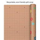 Hallmark Colorful Recyclable Christmas Wrapping Paper with Cut Lines on Reverse (3 Rolls: 90 sq. ft. ttl) Kraft Brown with Snowflakes, Pink Trees, All Kinds of Merry"