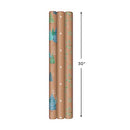 Hallmark Holiday Sustainable Kraft Gift Wrap with Cut Lines on Reverse (3 Rolls: 90 sq. ft. ttl) Wintry Nature: White Snowflakes, Blue and Green Foliage, Christmas Trees, 0005JXW1051