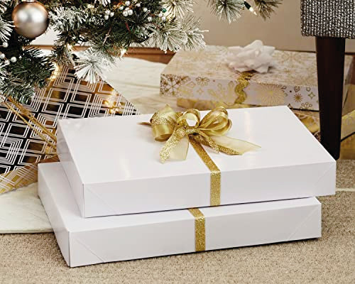 Hallmark Large Gift Boxes with Lids (12 X-Large Shirt Boxes for Sweaters or Robes) for Christmas, Hanukkah, Holidays, Father's Day, Birthdays and More, White