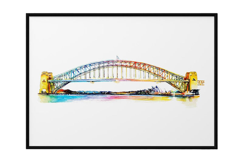 Sydney Harbour Bridge Painting Australian Wall Art B1 Black Frame (70 x 100)