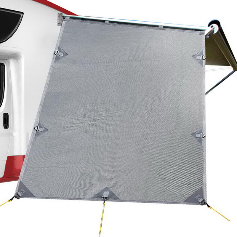 Grey Caravan Privacy Screen 1.95 x 2.2M End Wall Side Sun Shade Roll Out Awning - Coll Online