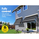 Instahut 1.5m x 2.1m Retractable Fixed Pivot Arm Awning - Grey