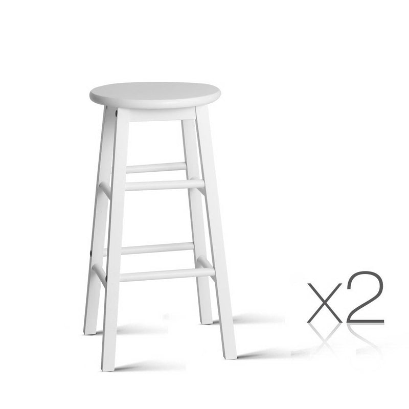 Artiss Set of 2 Beech Wood Backless Bar Stools - White - Coll Online