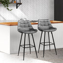 Artiss Set of 2 Velvet Bar Stools - Grey