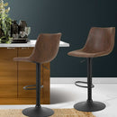 Artiss 2x Kitchen Bar Stools Gas Lift Bar Stool Chairs Swivel Vintage Leather Brown Black Coated Legs - Coll Online