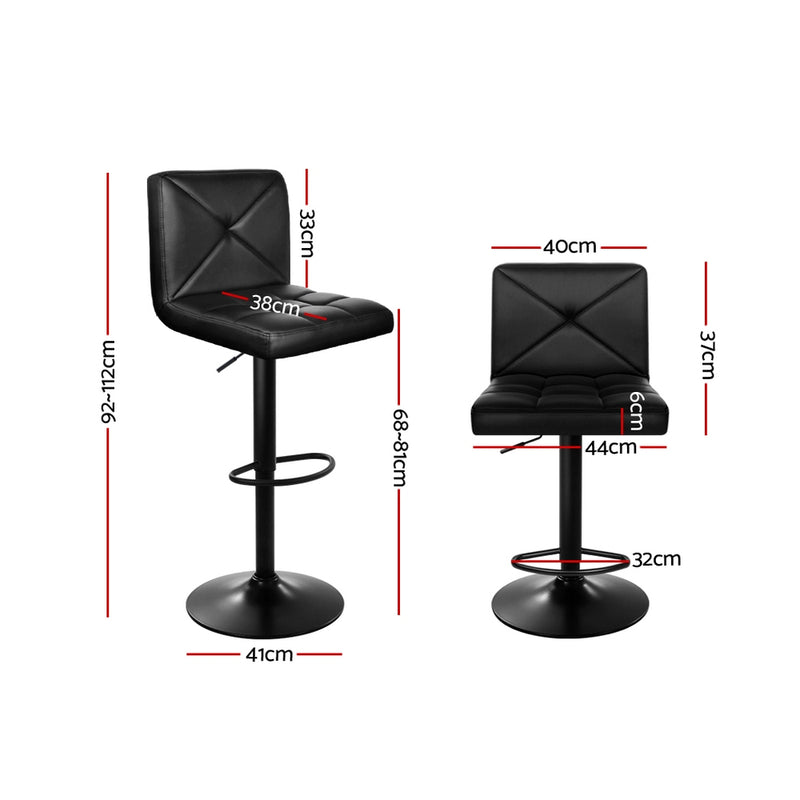 Artiss Set of 2 PU Leather Gas Lift Bar Stools - Black - Coll Online