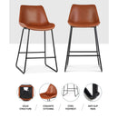 Artiss Set of 2 Bar Stools Kitchen Metal Bar Stool Dining Chairs PU Leather Brown