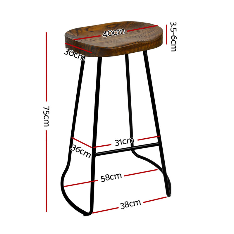 Artiss Set of 2 Backless Elm Wood Bar Stools 75cm - Black