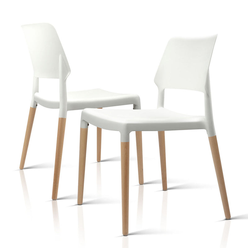 Artiss Set of 4 Wooden Stackable Dining Chairs - White - Coll Online