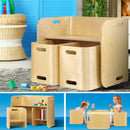 Keezi 3PC Kids Table and Chairs Set Toys Play Desk Children Shelf Storage Beige - Coll Online
