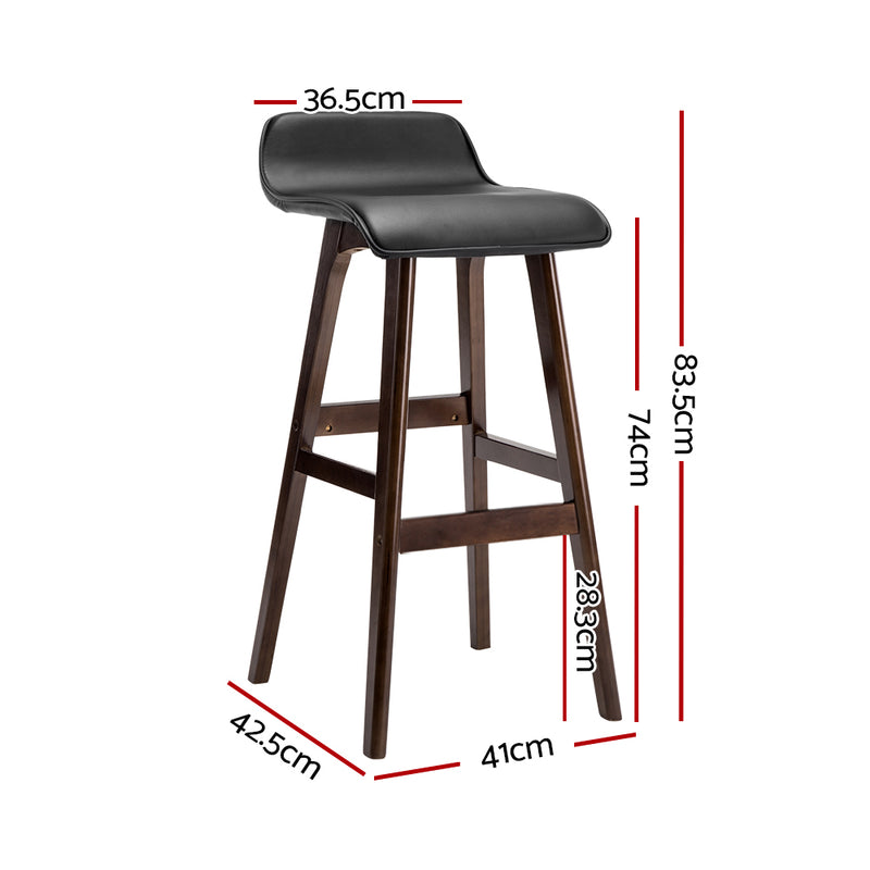 Artiss Set of 2 PU Leather Wood Wave Style Bar Stool - Black