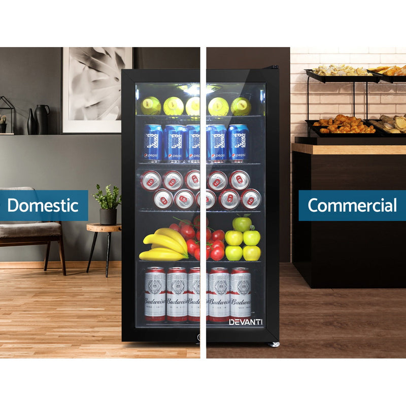 Devanti 98L Bar Fridge Glass Door Mini Freezer Fridges Countertop Beverage Commercial - Coll Online