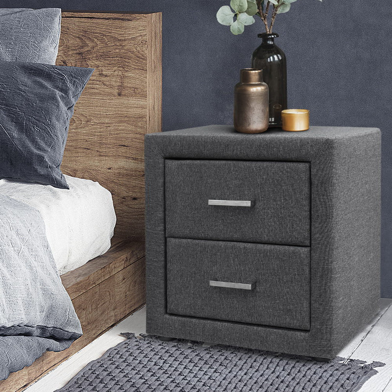 Artiss Fabric Bedside Table - Grey - Coll Online