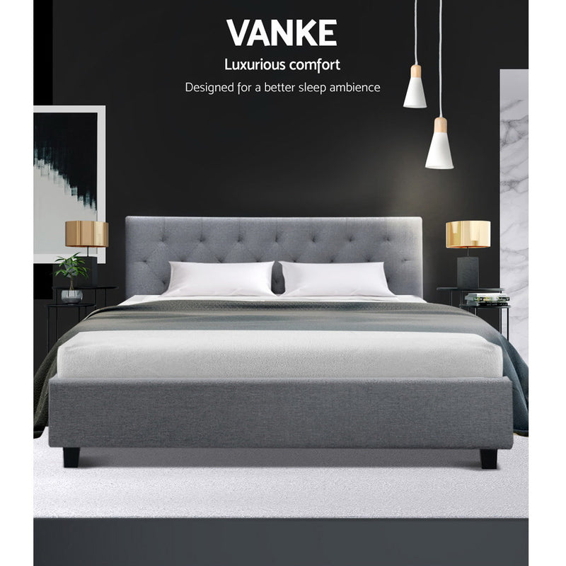 Artiss VANKE Queen Size Bed Frame Base Fabric Headboard Wooden Mattress - Coll Online