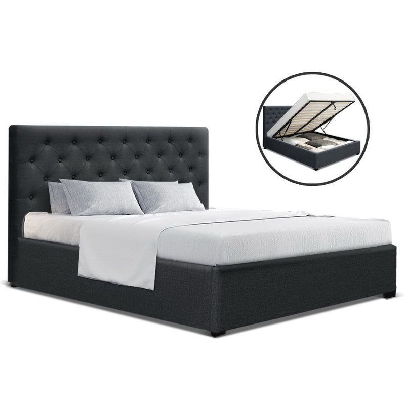 Artiss Queen Size Gas Lift Bed Frame Base With Storage Mattress Charcoal Fabric VILA - Coll Online