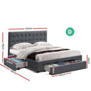 DOUBLE Bed Frame with 4 Storage Drawers AVIO Fabric Headboard Wooden - Coll Online