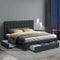 Artiss Queen Size Fabric Bed Frame Headboard with Drawers  - Charcoal - Coll Online