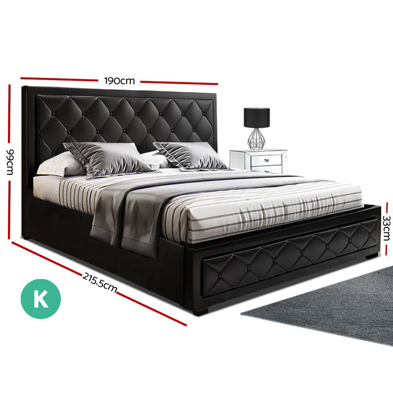 Artiss TIYO King Size Gas Lift Bed Frame Base With Storage Mattress Black Leather - Coll Online