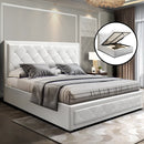 Artiss TIYO Queen Size Gas Lift Bed Frame Base With Storage Mattress White Leather - Coll Online