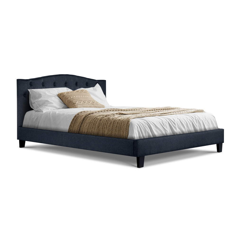 Bed Frame Double Size Base Mattress Platform Fabric Wooden Charcoal LARS - Coll Online
