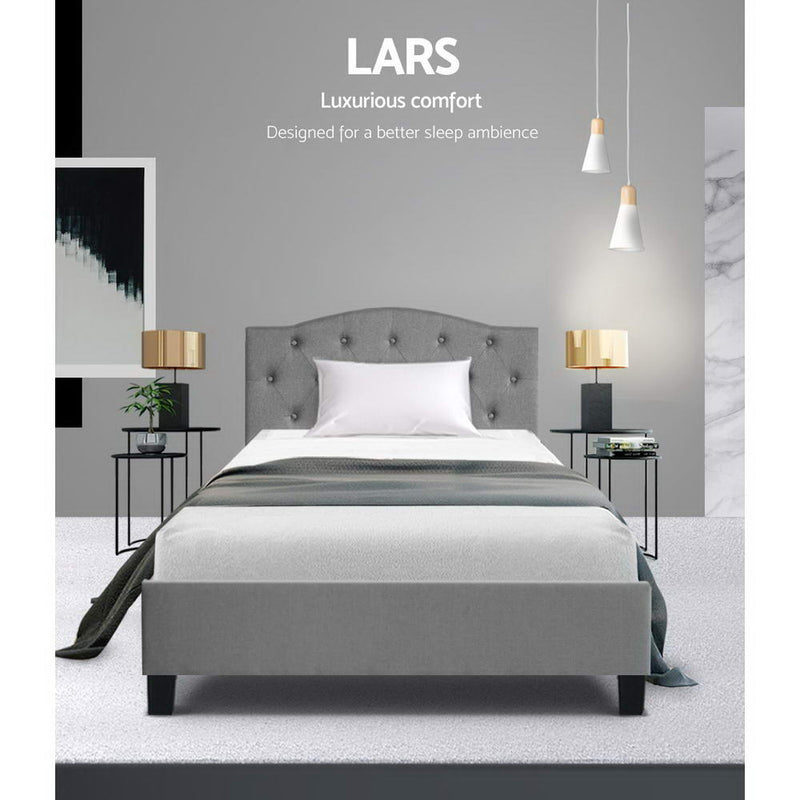 Bed Frame King Single Size Base Mattress Platform Fabric Wooden Grey LARS - Coll Online