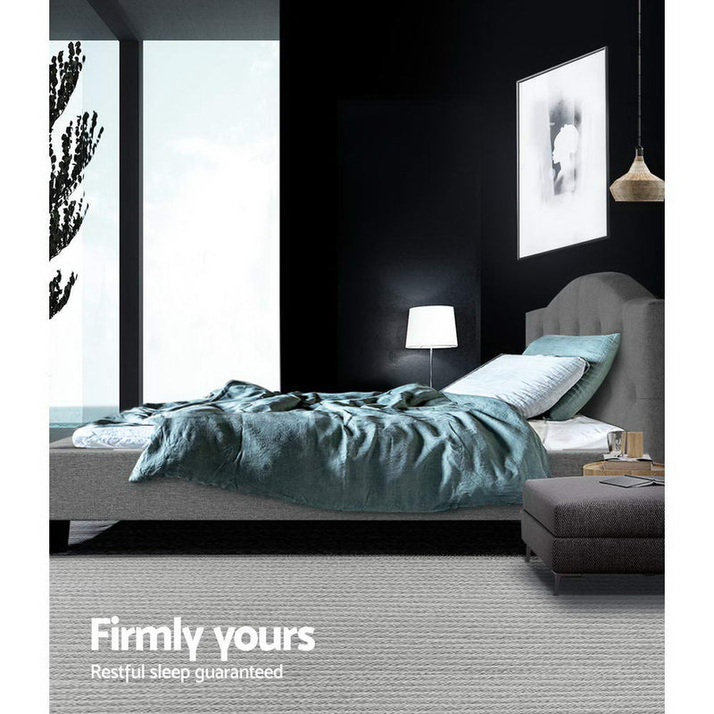 Bed Frame King Single Size Base Mattress Platform Fabric Wooden Grey LARS - Coll Online