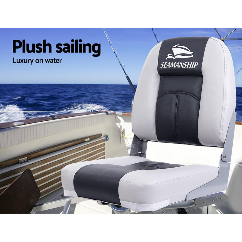 Seamanship 2X Folding Boat Seats Seat Marine Seating Set Swivels All Weather Charcoal & Grey - Coll Online