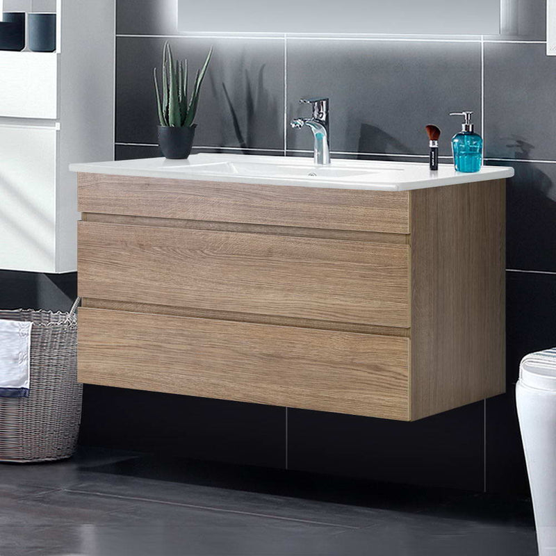 Cefito 900mm Bathroom Vanity Cabinet Wash Basin Unit Sink Storage Wall Mounted Oak White - Coll Online