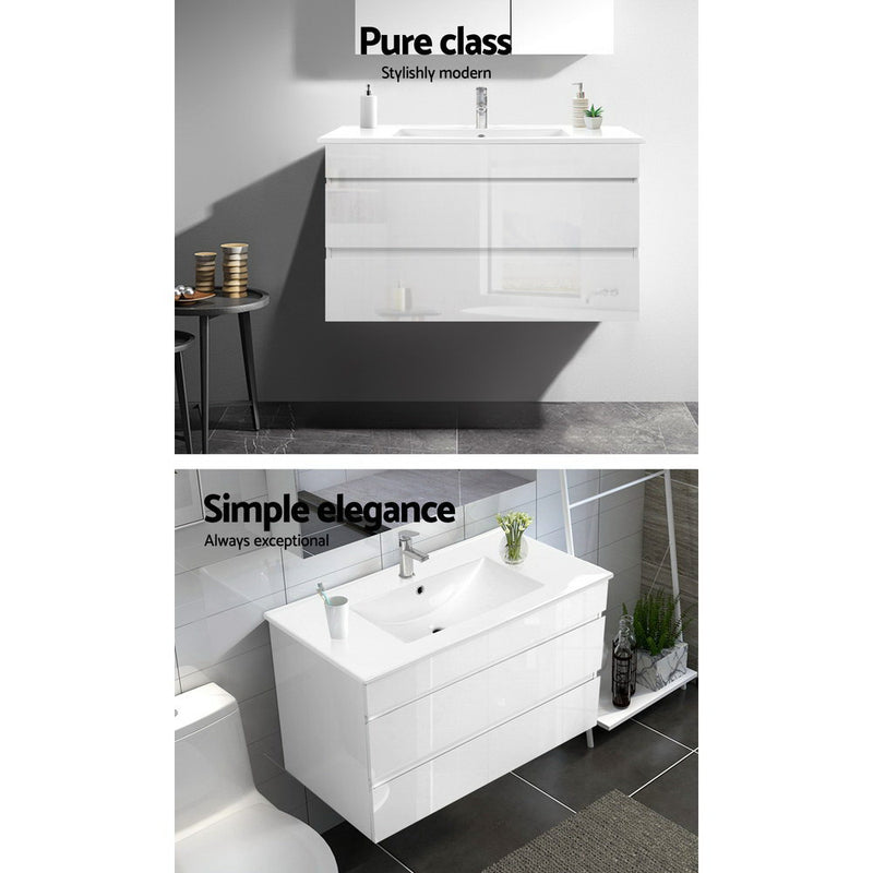 Cefito 900mm Bathroom Vanity Cabinet Basin Unit Wash Sink Storage Wall Mounted White - Coll Online