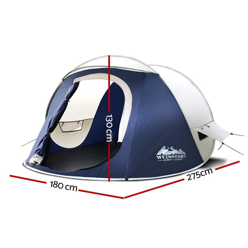 Weisshorn 4 Person Pop Up Canvas Camping Tent - Navy & Grey - Coll Online