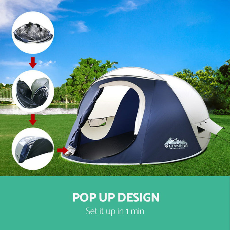 Weisshorn 4 Person Pop Up Canvas Camping Tent - Navy & Grey - Coll Online