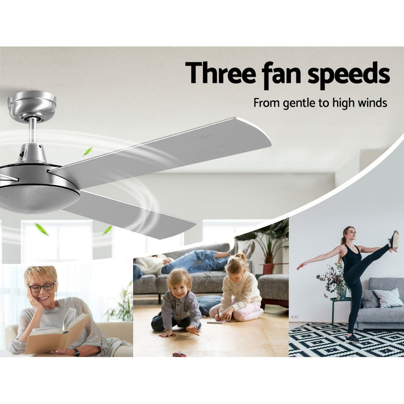 Devanti 52 inch 1300mm Ceiling Fan Brushed Aluminum Finish 4 Blades Wall Controller - Coll Online