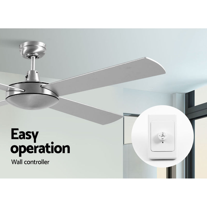 Devanti 52 inch 1300mm Ceiling Fan Brushed Aluminum Finish 4 Blades Wall Controller - Coll Online