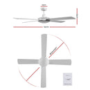 Devanti 52 inch 1300mm Ceiling Fan Wall Control 4 Wooden Blades Cooling Fans White - Coll Online