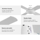 Devanti 52 inch 1300mm Ceiling Fan Wall Control 4 Wooden Blades Cooling Fans White - Coll Online