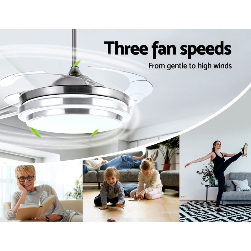 42" Ceiling Fan Lamp LED Light Retractable Blade Ceiling Fan with Remote - Coll Online