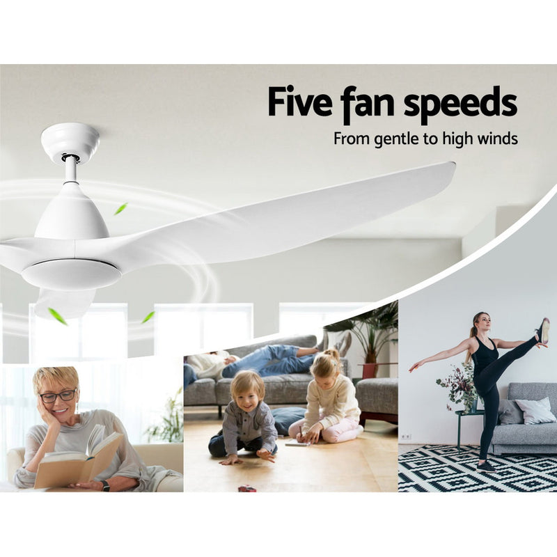 64" DC Motor Ceiling Fan with LED Light with Remote 8H Timer Reverse Mode 5 Speeds White - Coll Online