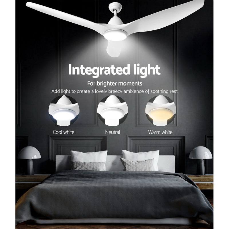 64" DC Motor Ceiling Fan with LED Light with Remote 8H Timer Reverse Mode 5 Speeds White - Coll Online