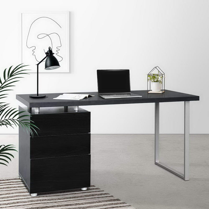 Artiss Metal Desk with 3 Drawers - Black - Coll Online