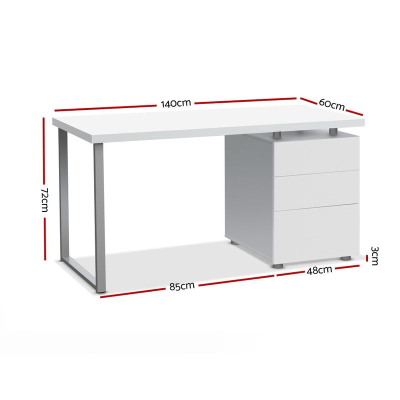 Artiss Metal Desk with 3 Drawers - White - Coll Online