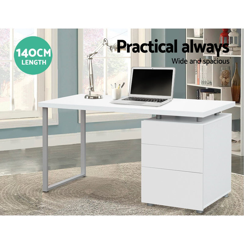 Artiss Metal Desk with 3 Drawers - White - Coll Online