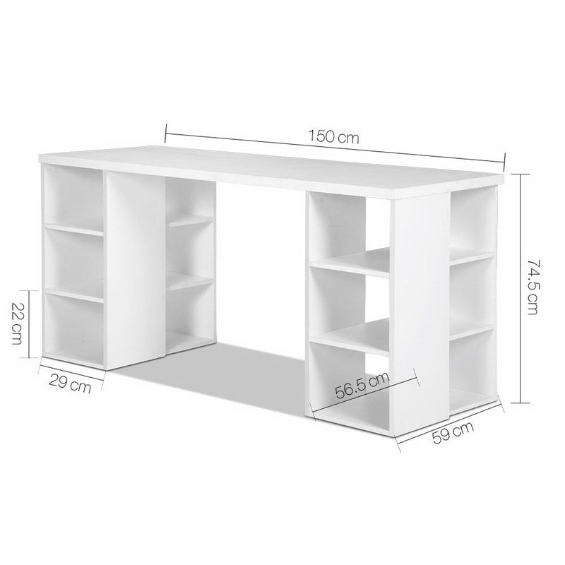 Artiss 3 Level Desk with Storage & Bookshelf - White - Coll Online