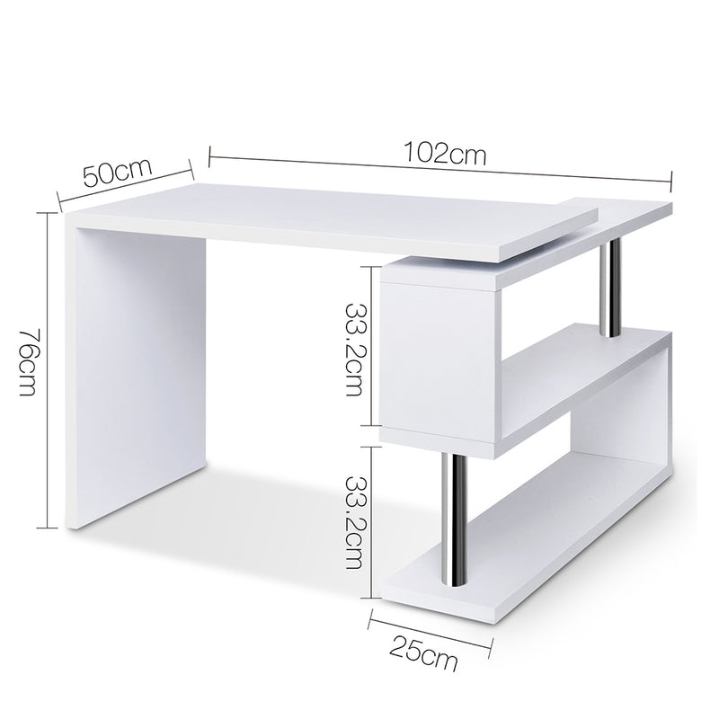 Artiss Rotary Corner Desk with Bookshelf - White - Coll Online