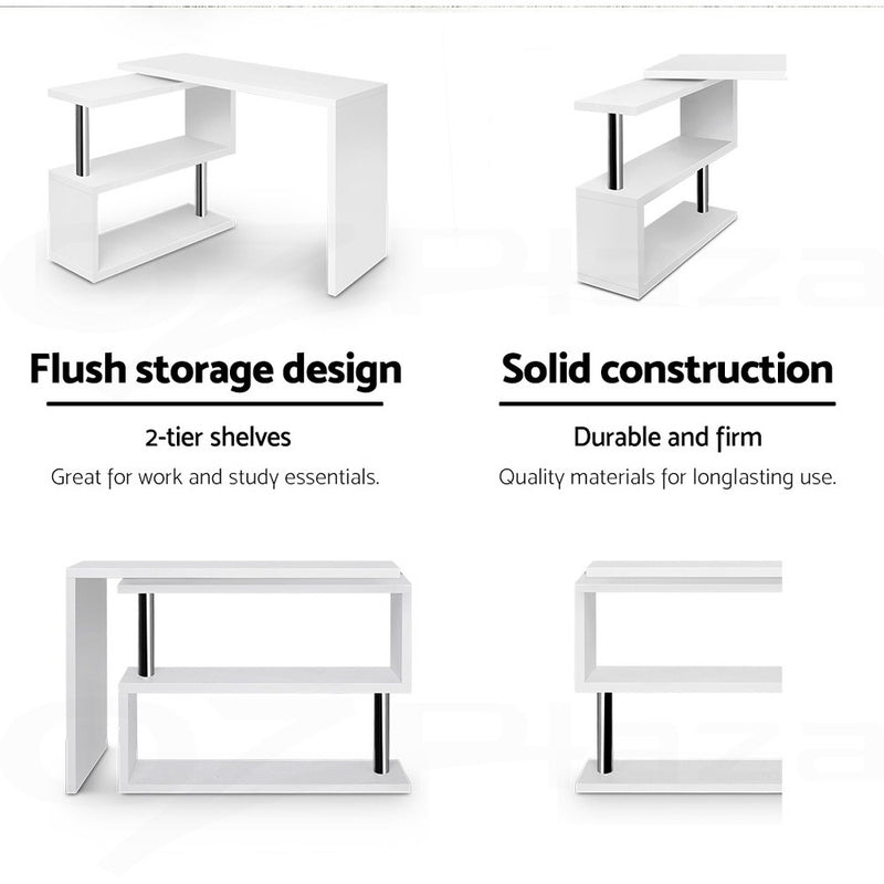 Artiss Rotary Corner Desk with Bookshelf - White - Coll Online