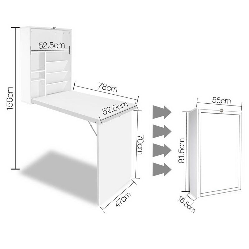 Artiss Foldable Desk with Bookshelf - White - Coll Online