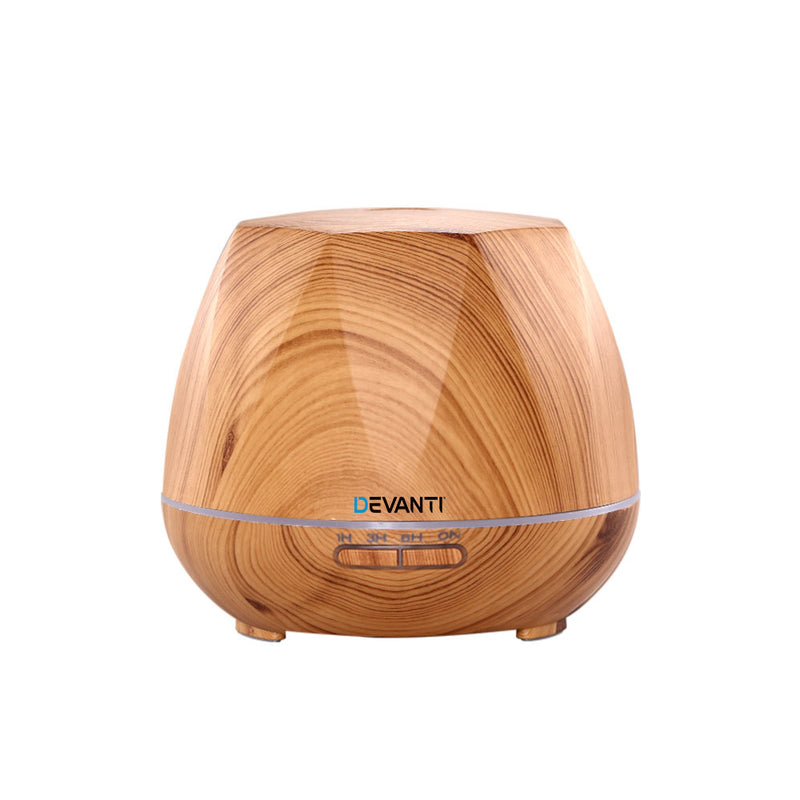 Devanti Ultrasonic Aroma Aromatherapy Diffuser Oil Electric LED Air Humidifier 400ml Light Wood - Coll Online