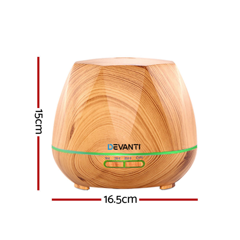 Devanti Ultrasonic Aroma Aromatherapy Diffuser Oil Electric LED Air Humidifier 400ml Light Wood - Coll Online