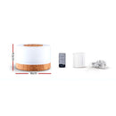DEVANTI Aroma Diffuser Aromatherapy LED Night Light Air Humidifier Purifier Round Light Wood Grain 500ml Remote Control - Coll Online
