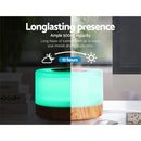 DEVANTI Aroma Diffuser Aromatherapy LED Night Light Air Humidifier Purifier Round Light Wood Grain 500ml Remote Control - Coll Online