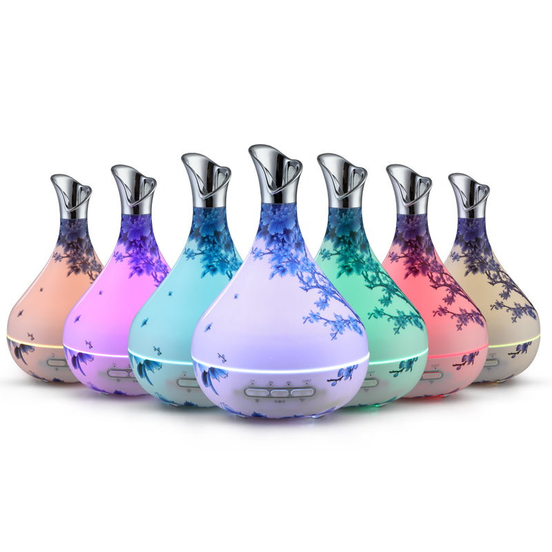 DEVANTI Aroma Diffuser Aromatherapy LED Night Light Air Humidifier Purifier Blue And White Porcelain Pattern 300ml - Coll Online